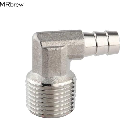 Stainless Steel 304 1/2" MPT X 3/8" Barb Elbow, Homebrew Hardware, Pump fitting