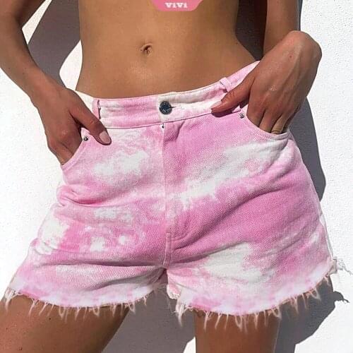 2021 New Womens Summer Ripped Shorts Jeans Fashion Trend Tie-dye Denim Shorts Street Hipster Shorts