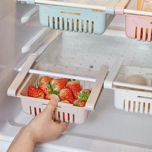 Adjustable Stretchable Refrigerator Organizer Drawer Basket Refrigerator Pull-out Drawers Fresh Spacer Layer Storage Rack