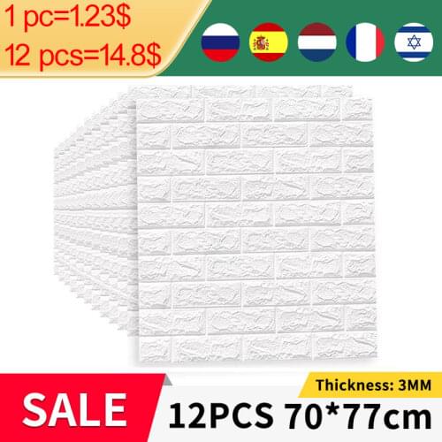12PCS Self Adhesive Foam Wallpaper Waterproof 3D Brick Wall Panel Living Room Brick Stickers Bedroom Kid Brick Papers Home Decor