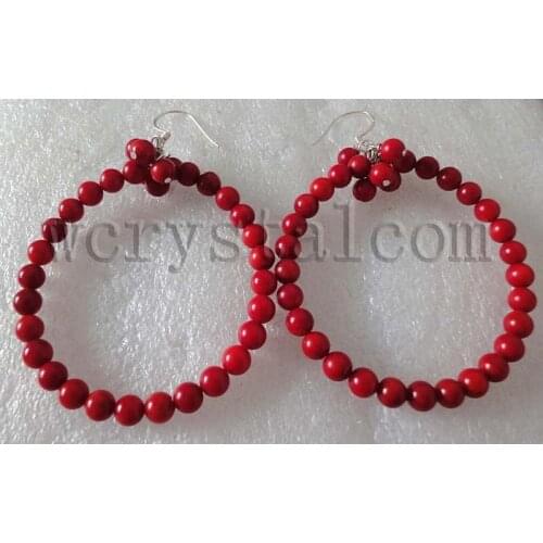 Genuine Red Coral 5mm Earrings Hoop 2"