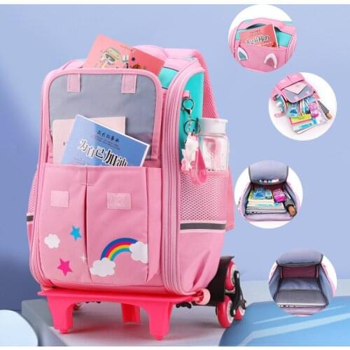 Girls boys Backpack 2/6 trolley school backpack Wheels School Bags Detachable Children Rolling Backpacks Trolley School Bags