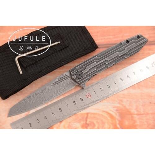JUFULE 2018 Real VG-10 Damascus ball bearing flipper Steel handle folding camping hunting utility EDC tool kitchen knife