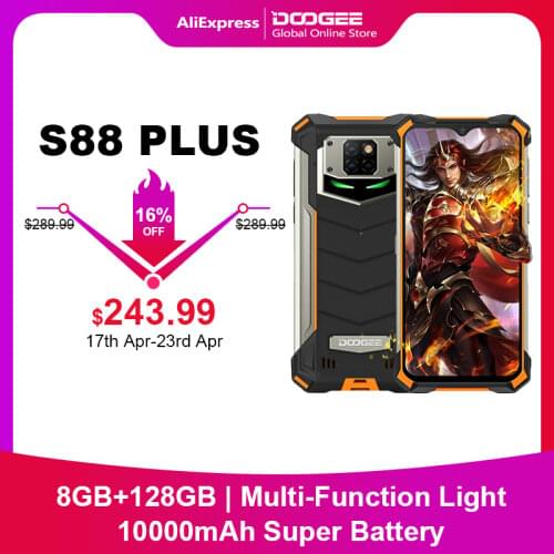 Doogee S88 Plus Rugged Mobile Phone 10000mAh Super Battery 4+128GB 48MP Main Camera Android 10 IP68/IP69K Global version Phone
