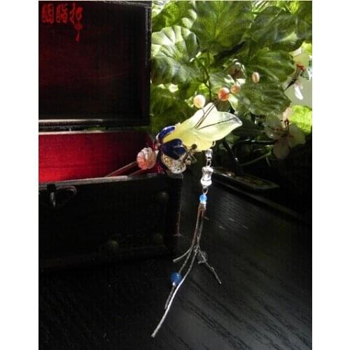 Soapstone Kingfisher Feather Art Lily Magnolia Hua Wu Ying Vintage Classica Hair Stick Hair Jewelry