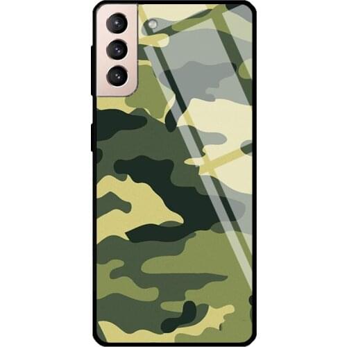 Green Camo Tempered Glass Case For Samsung Galaxy S21 Ultra Note 20 S8 S9 S10 Note 10 Plus S20 FE