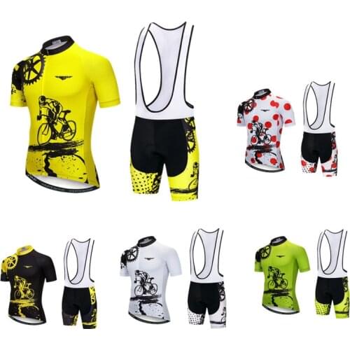 Yellow Cycling Set Mountain Bike Clothing Men Cycling Jersey Set Summer Reflective MTB bibs Riding Clothes Maillot ropa Ciclismo