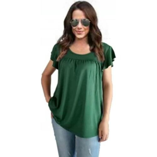 Women Summer T-shirt Pleated Short Sleeve Round Collar Loose Type Size S To 3XL Solid Color Female 2019 Fashion Streetwear Tops