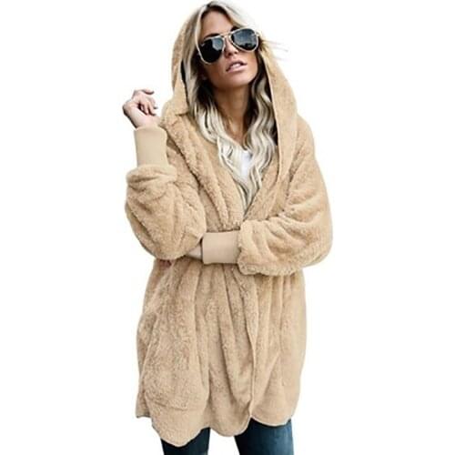 AECU Faux Fur Women Jacket Hoodies Women Fashion Open Stitch Hooded Coat Warm Outerwear Coat Sweatshirts Female Clothes