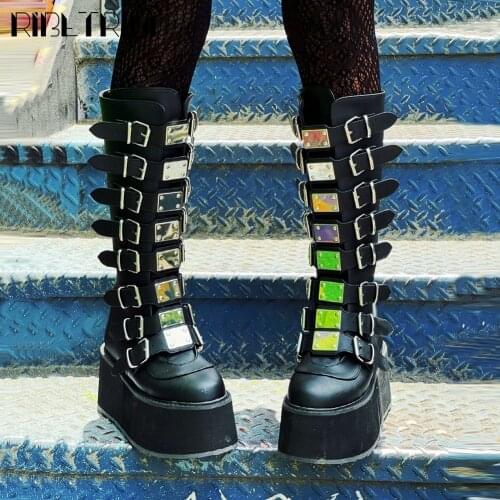 Plus Size 50 2021 Brand Design Punk Street Chunky Thick Heel Goth Platform Womens Boots Cool Trendy Wedges Autumn Women Shoes