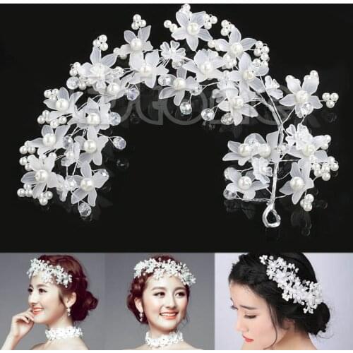 Wedding Bridal Prom Party Faux Pearl Flower White Hair Band Headband Tiara Hot for Women 2020