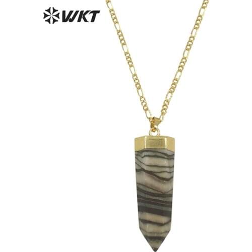 WT-N1301 New stone Fashion Hexagon Spirit Jade stone pendant necklace 18 inch long chain women gold stone necklace