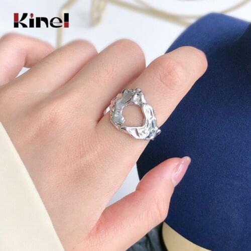 Kinel Genuine 925 Sterling Silver Vintage Irregular Finger Ring Adjustable Open Size Rings for Women Silver Jewelry