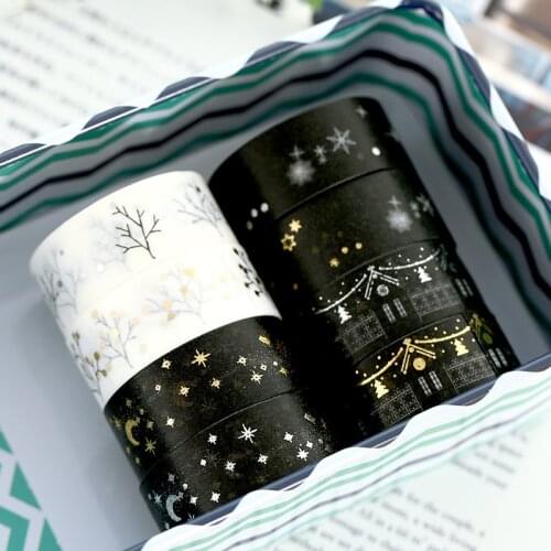 1pcs Christmas Golden Silver Moon Stars Washi Tape 15mm*5m Album Scrapbook DIY Custom Office Adhesive Tape Sticker Masking Tape