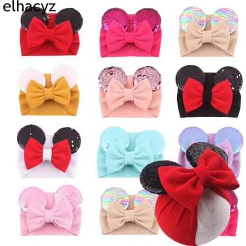 10pcs/lot New 5'' Hair Bow Headband Kids Glitter Mouse Ears Headband for Girls Baby Trendy Headwear Kids DIY Hair Accessories