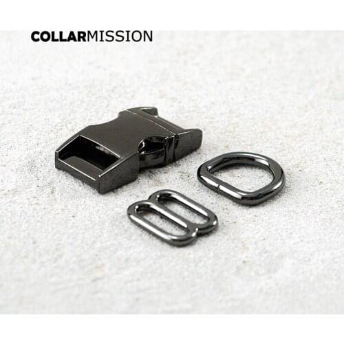 15mm(metal buckle+adjust buckle+D ring/set)for backpack DIY dog cat collar webbing sewing Gun Black accessory premium quality