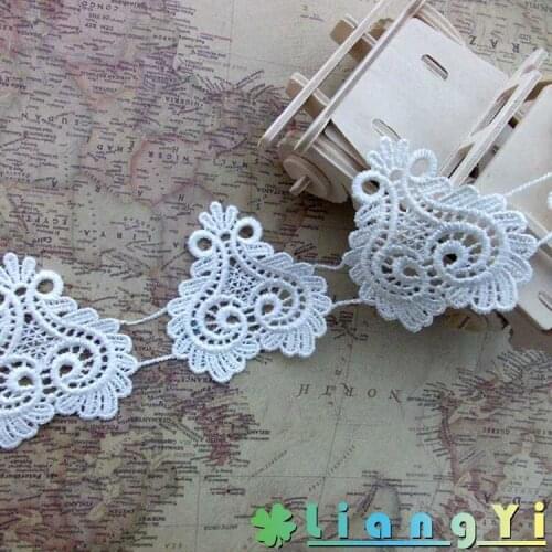 15Yards Beautiful White Embroidered Heart Lace Trim Applique Clothes Sewing African Guipure Lace Collars Applique Dantel Aplike
