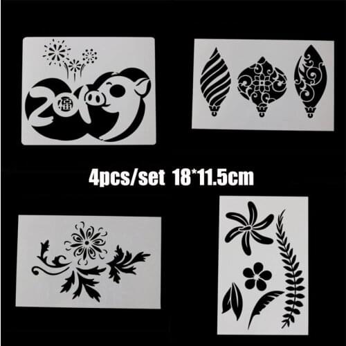 4pcs Pig Bullet Journal Stencils Painting Template DIY Scrapbooking Flower Lace Drawing Graffiti Office School Supplies Reusable