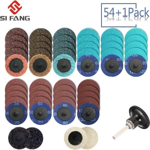 55Pcs 2 Inch 50mm Roloc Sanding Discs Roll Lock Surface Sanding Discs Pad Polishing Sandpaper Quick Change Disc For Rotary Tool