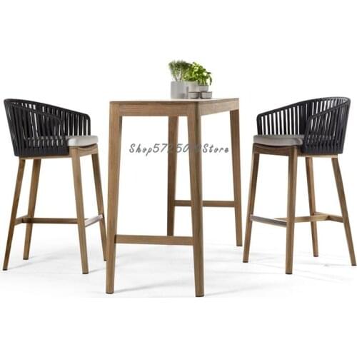 Bar Chair Solid Wood Cafe Bar Table American High Foot Rattan Outdoor Nordic Model Room Designer Furniture Bar Chair