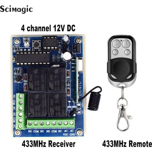 DC 12V 4CH wireless switch receiver + 433MHZ transmitter for garage door/light