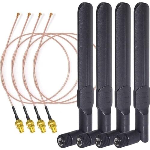 Dual Band WiFi 2.4GHz 5GHz 5.8GHz 8DBi RP-SMA Male Antenna 20cm 8 Inch RG178 U.FL IPX IPEX to RP-SMA Female Cable 4-Pack