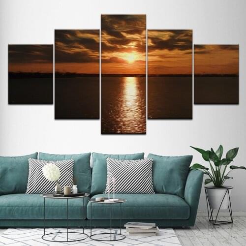Canvas Painting sunset golden sea seascape 5 Pieces Wall Art Painting Modular Wallpapers Poster Print for living room Home Decor