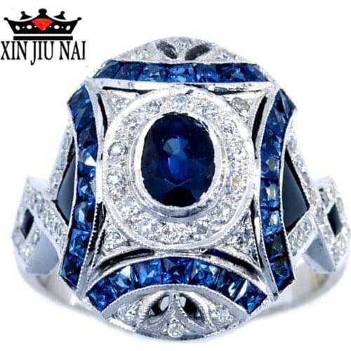 Geometric Blue AAA Zircon Engagement Ring For Female Popular Rhinestone Wedding Rings For Women Jewelry Silver 925 Ring Mens
