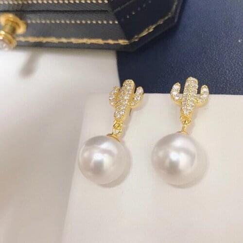 Cactus 925 Sterling Silver Earrings Findings Settings Base Mountings Parts Mounts for Coral Pearls Agate Crystal Stones Beads