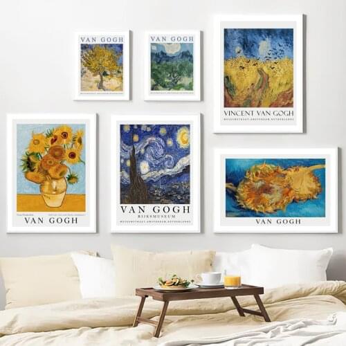 Van Gogh Twelve Sunflower Paddy Night Sky Wall Art Canvas Painting Nordic Posters And Prints Wall Pictures For Living Room Decor