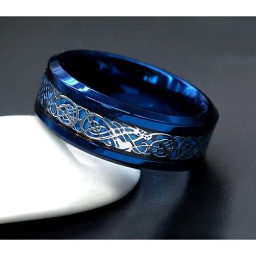 Men And Women Rings Blue Stainless Steel Craft Owned Surface Flame Dragon Shape Gothic Style 2021 Miasol Impacts Fashion Jewelry