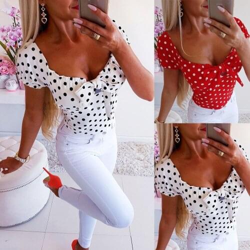 Summer Newest Hot Fashion Dot Women Casual Short Sleeve Dot Print Cotton T-Shirt Tops Tee Shirts 2021