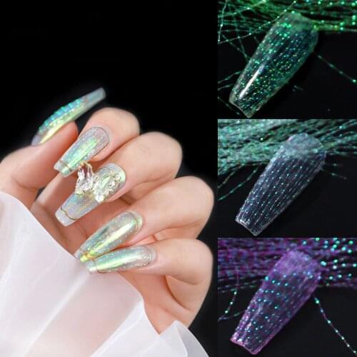 Fashion Fluorescent Nail Sticker Thread Laser Glitter Mesh Net Line Tape Holographic Manicure 3D Silk Foils Nail Art Decorations