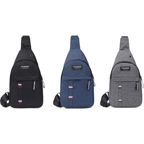Mens Bag Fashion Shoulder Crossbody Chest Bag Casual Travel Large Capacity Solid Color Shopper Men Handbags with Earphone Hole