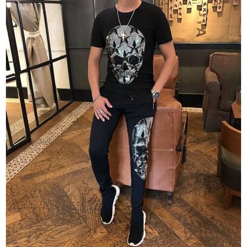 High quality 2020 Fashion Two Piece Set Top+pant Men Tracksuit Men Set Slim Fit Outfits Men Set