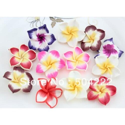 Set of 50 Pcs large handmade Polymer Clay Flowers pendants mixed colors 30-35mm Windmill Flower
