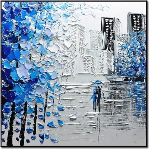 Real Hand Painted Heavy Textured Abstract Street Scene Oil Painting Unframed Modern Art Home Wall Decoration Abstract Wall Art