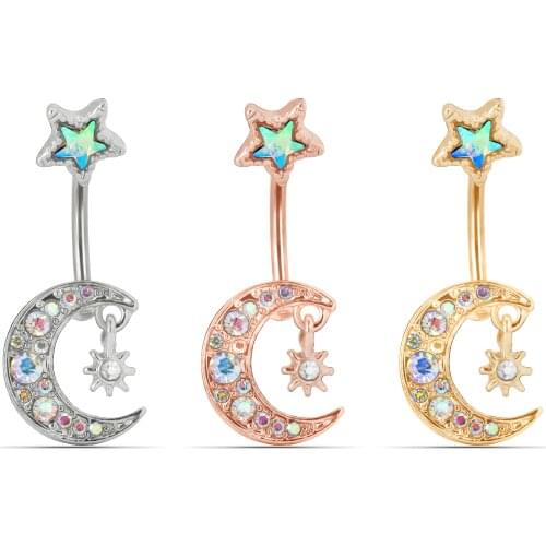 Stainless Steel Sexy Star Moon Navel Belly Button Rings Belly Piercing Crystal Surgical Steel Woman Body JewelryAccessories