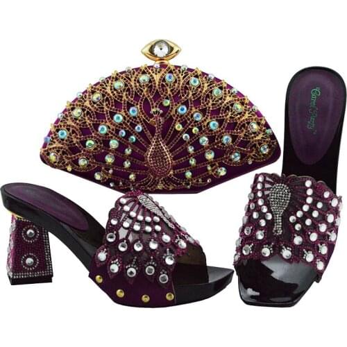 Latest Nigerian bag and shoe set Sales In Women Matching Shoes and Bag Set Italian Shoes with Matching Bags for wedding QSL004