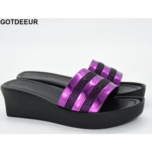 New Designs Italy Style Ladies Slipper African Women Party Sandals Good Quality Low Heels Shoes Without Bag Set Nigeria Women