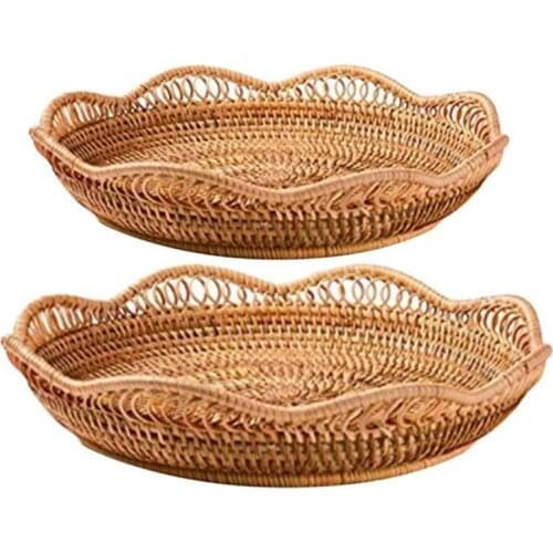 Hand-Woven Rattan Storage Basket Fruit Basket Wicker Woven Tray Restaurant Small Container Home Decoration