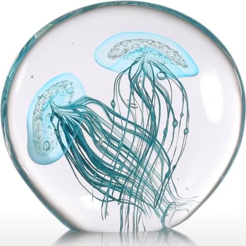 Tooarts Blue Jellyfish Gift Glass Stand Ornament Figurines Handblown for Office Home Decor Decoration Accessories Craft Room