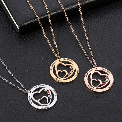 Custom name necklace round heart with heart necklace personalized Stainless Steel necklace hot birth stone crystal collar gifts