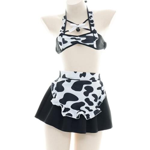 Sexy Costumes Maids Outfit for Women Girls Roleplay Cow Cosplay Lingerie Cute Apron Maid Dress Mini Skirt Naughty Sleepwear Hot