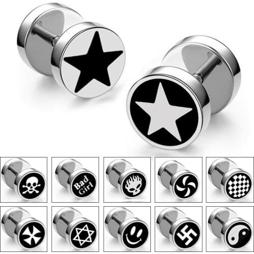 GTQ 1 Piece Titanium Steel Barbell Dumbbell Studs Earrings for Men Women New Pop Punk Gothic Earings Fashion Ear Jewelry