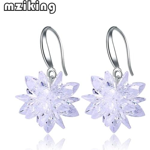 Mziking new 6 Color Exquisite AAA Crystal Zircon White Snowflake Earrings Sterling s925 Puck Dangle Earrings Geometric E1704