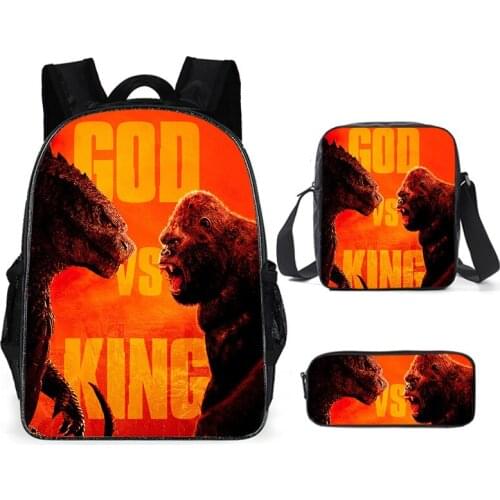 Godzilla School Bag Three-piece Set Pencil Case School Bag Tote Bag Shoulder Bag Unisex Universal Christmas Children Day Gift
