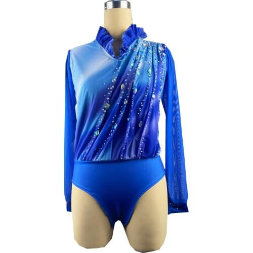 Blue Figure Skating Dress Long sleeve Ice Skating Skirt Spandex