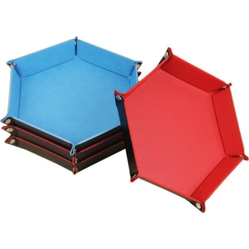 Foldable Dice Tray Box PU Leather Folding Hexagon Key Storage Coin Square Tray Dice Game for RPG DnD Table Board Games