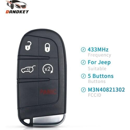 Dandkey Smart Remote Control Key Replacement For Jeep Compass Renegade 433MHz Keyless M3N40821302 Fob Transmitter M3N-40821302